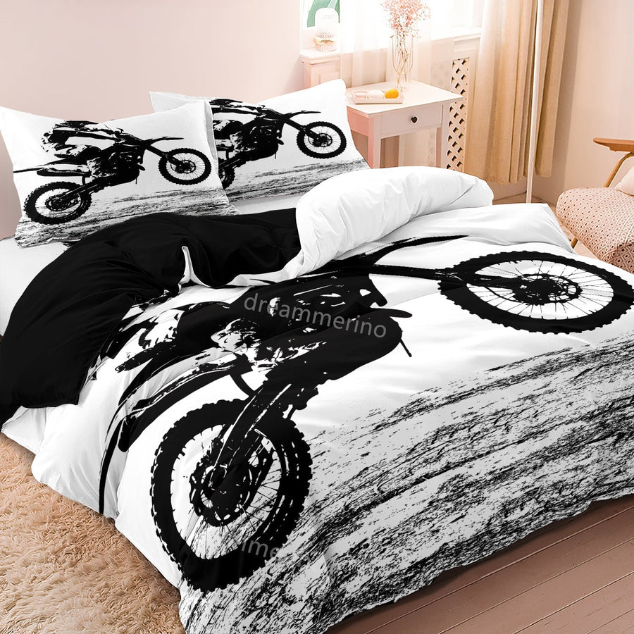 Komplet Pościeli z Nadrukiem Motocross z Zamkiem Błyskawicznym