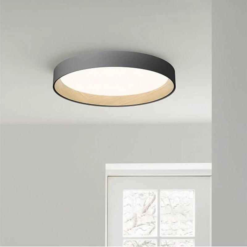 Lampa Sufitowa Skandynawska Okrągła z Drewnianym Wykończeniem i Kloszem Akrylowym