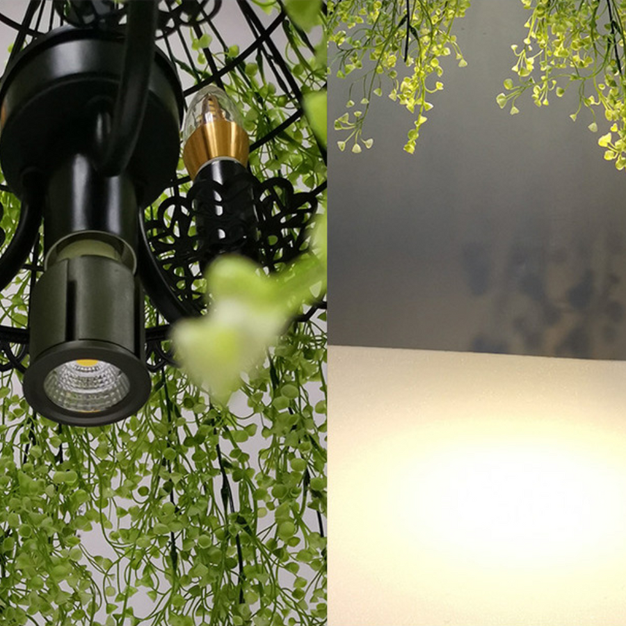 Lampa Wisząca Industrialna ze Sztucznymi Roślinami i Regulowanym Łańcuchem