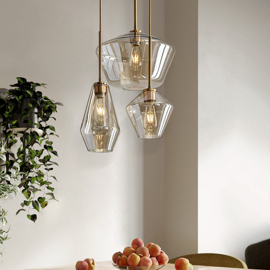 Lampa Wisząca Retro ze Szklanym Kloszem w Kształcie Diamentu