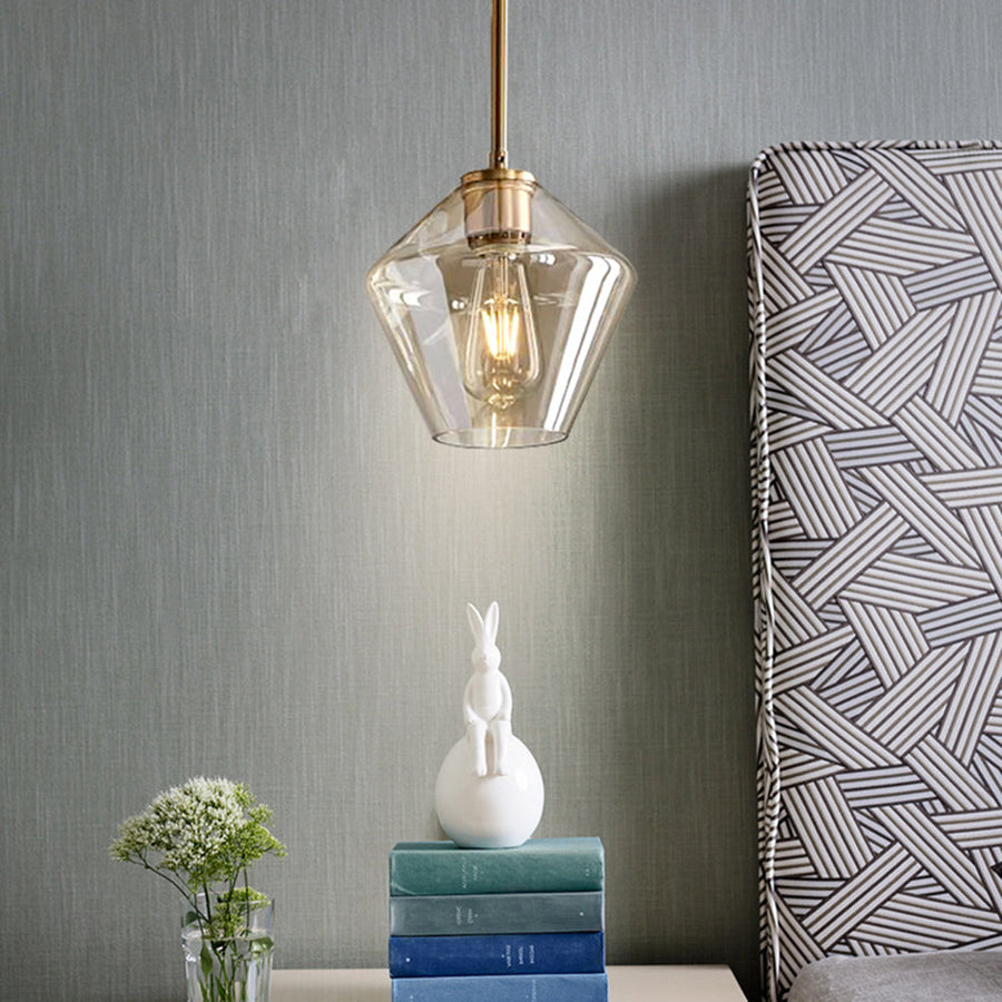 Lampa Wisząca Retro ze Szklanym Kloszem w Kształcie Diamentu