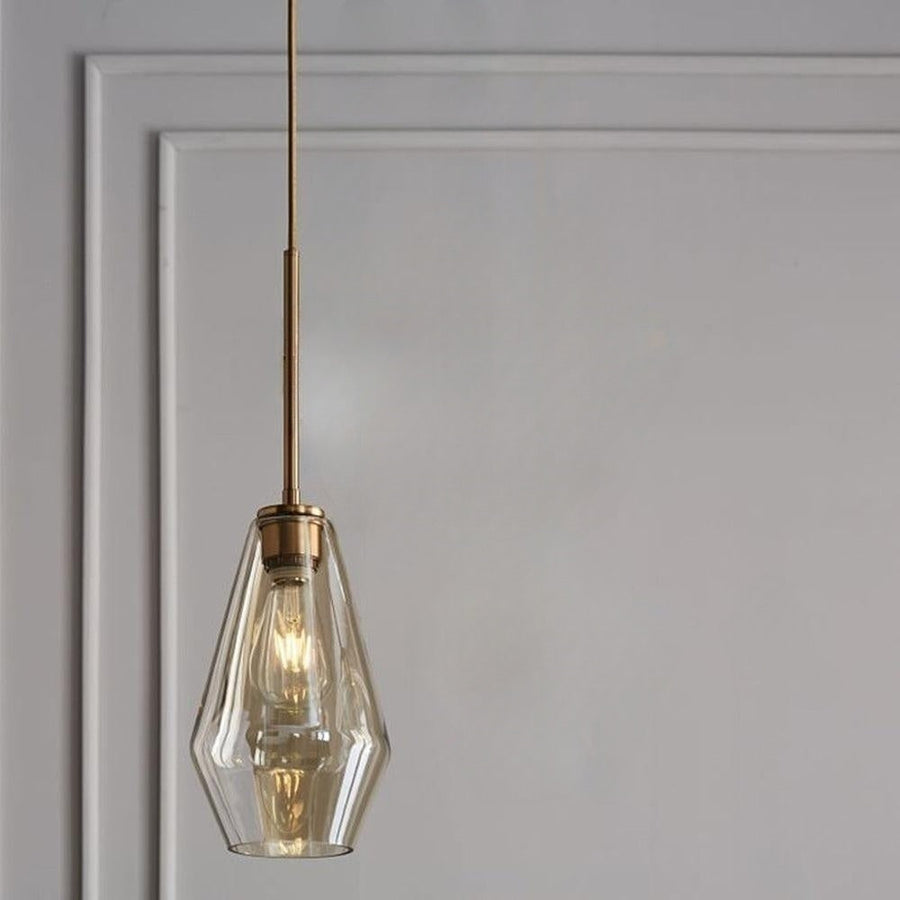 Lampa Wisząca Retro ze Szklanym Kloszem w Kształcie Diamentu