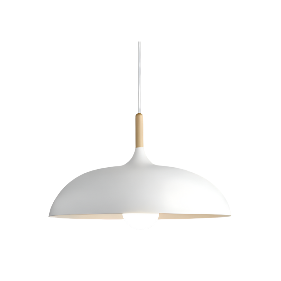 Lampa Wisząca Skandynawska z Okrągłym Kloszem i Drewnianym Akcentem