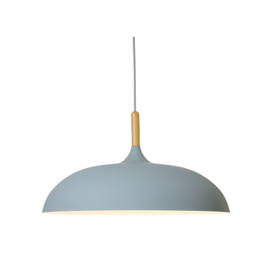Lampa Wisząca Skandynawska z Okrągłym Kloszem i Drewnianym Akcentem