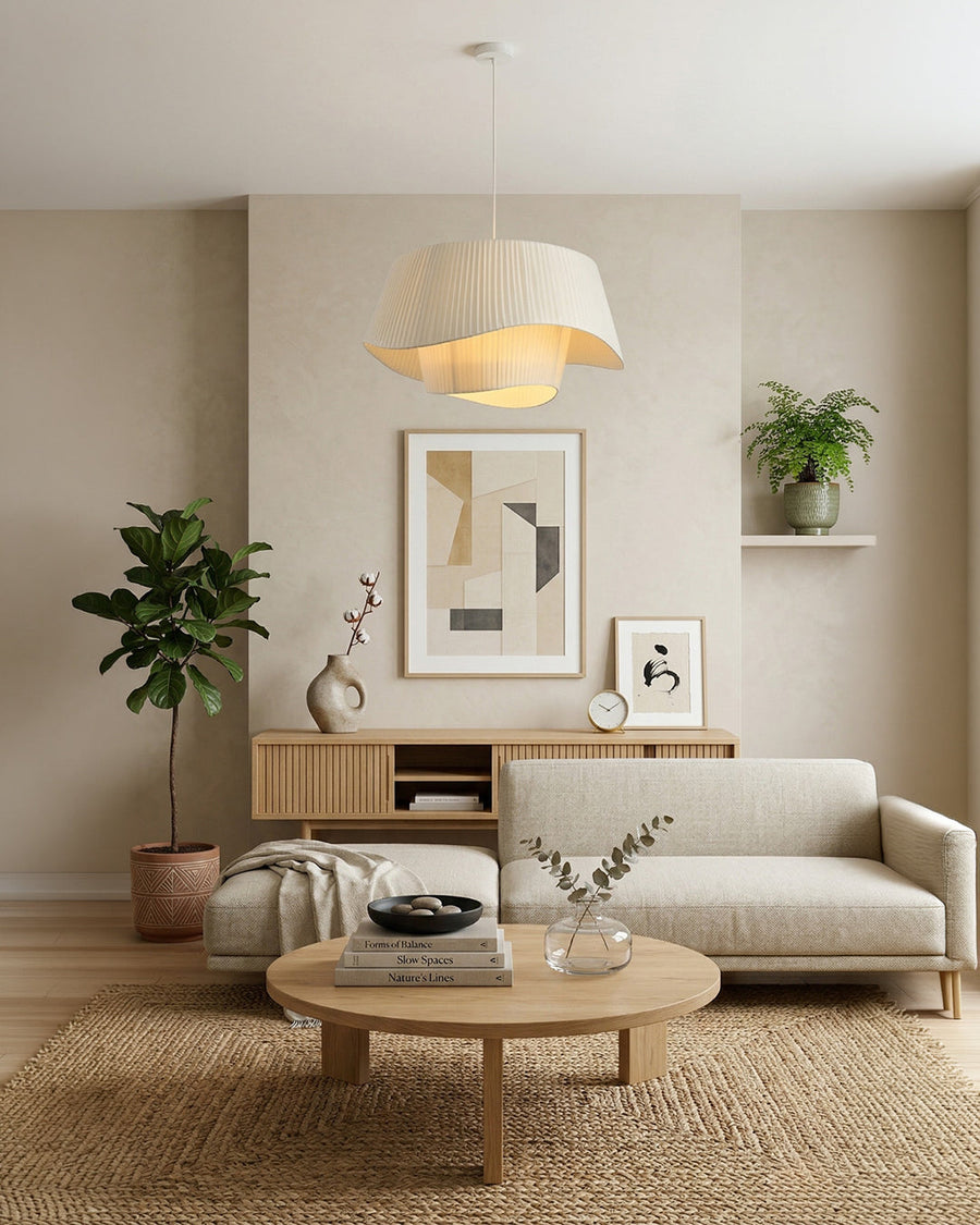 Lampa Wisząca Skandynawska z Plisowanym Kloszem i Organiczną Formą