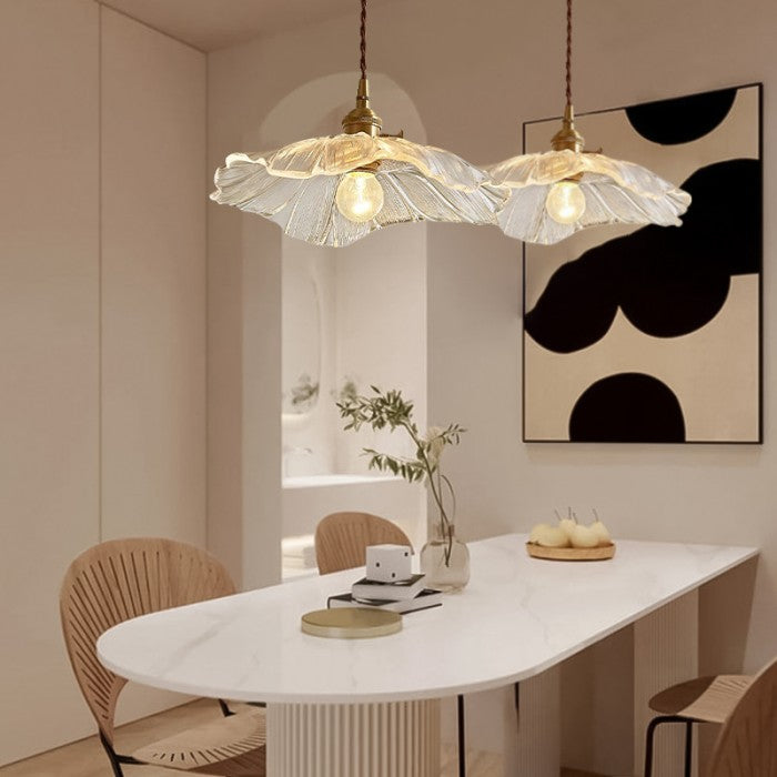 Lampa Wisząca z Kwiatowym Kloszem ze Szkła