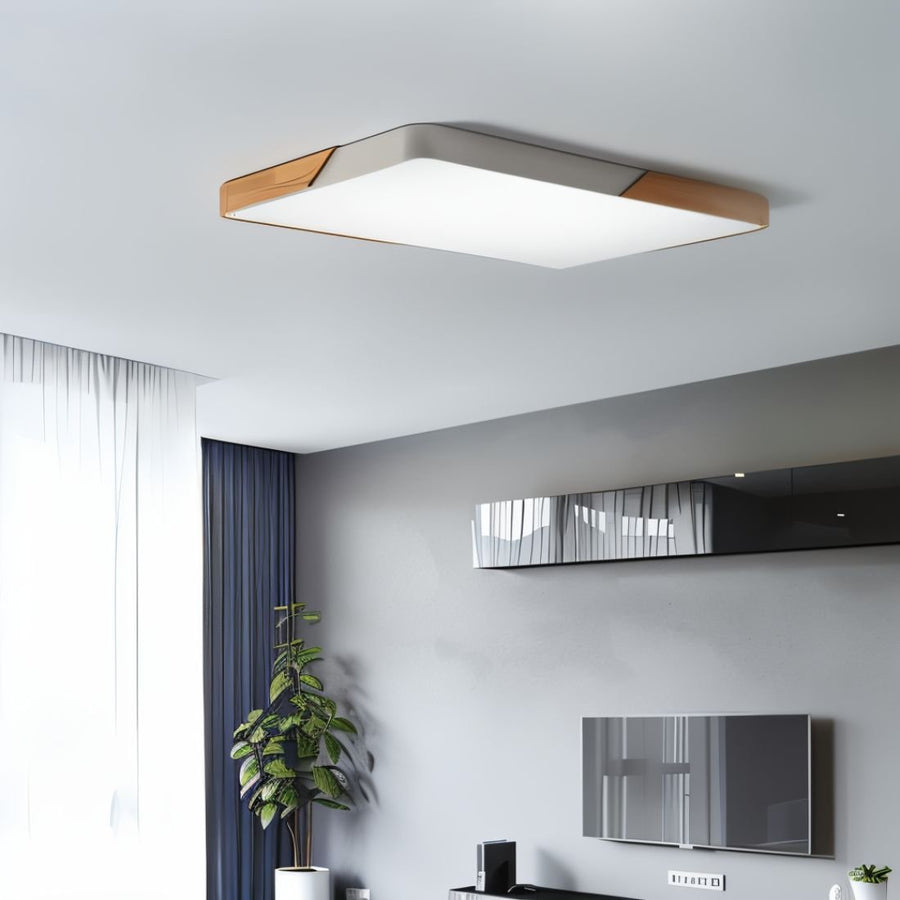 Plafon Sufitowy LED z Drewnianym Akcentem Okrągły i Kwadratowy