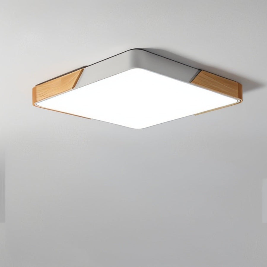Plafon Sufitowy LED z Drewnianym Akcentem Okrągły i Kwadratowy