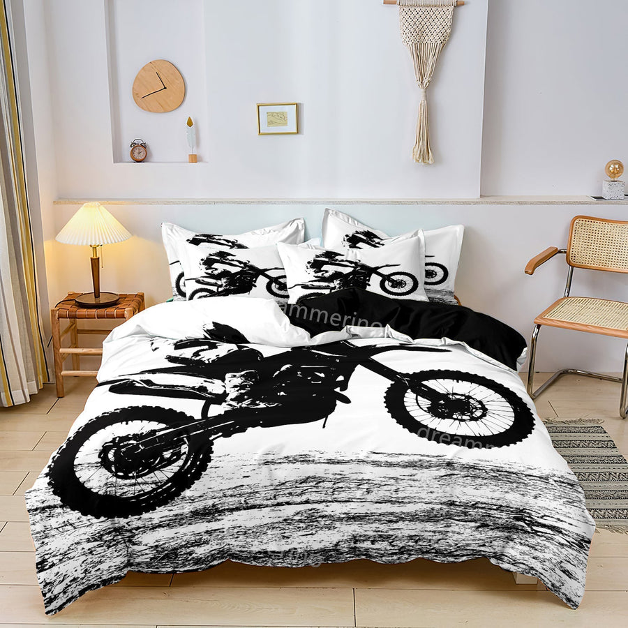 Komplet Pościeli z Nadrukiem Motocross z Zamkiem Błyskawicznym
