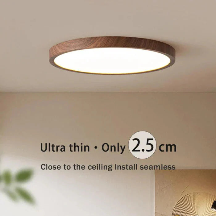 Lampa Sufitowa Skandynawska Okrągła Ultracienka z Drewnianą Ramą