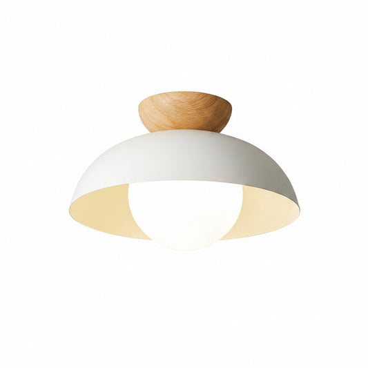 Lampa Sufitowa Skandynawska z Drewnianym Elementem i Kloszem Kulistym