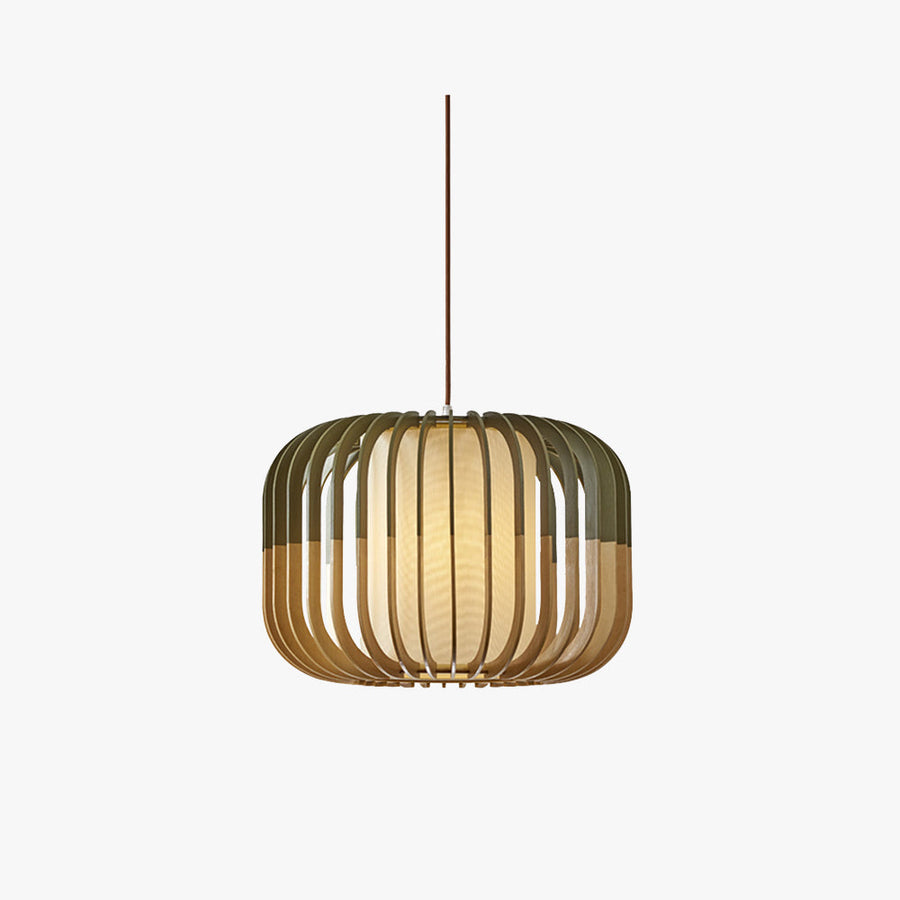 Lampa Wisząca Skandynawska z Drewnianą Klatką i Abażurem