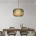 Lampa Wisząca Skandynawska z Drewnianą Klatką i Abażurem