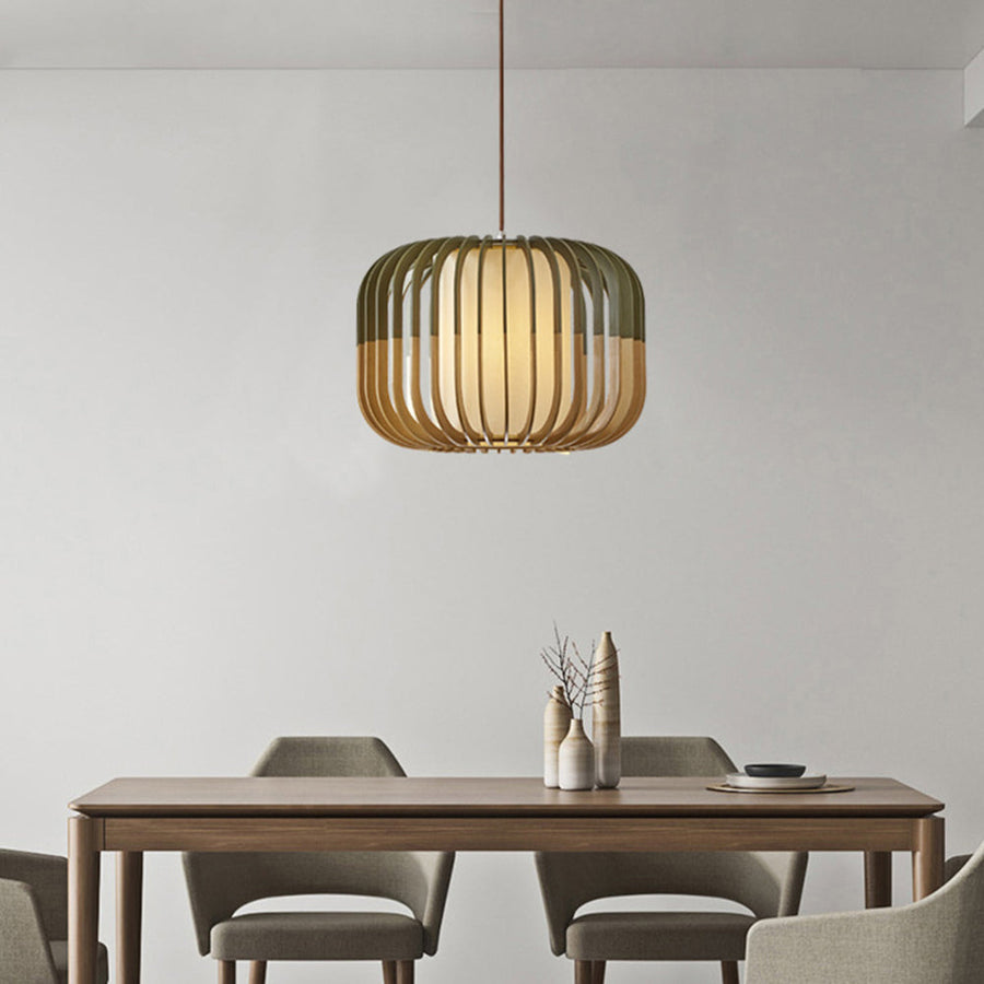 Lampa Wisząca Skandynawska z Drewnianą Klatką i Abażurem
