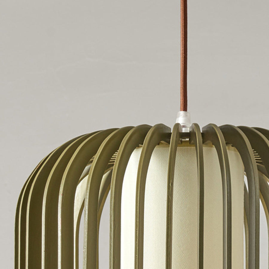 Lampa Wisząca Skandynawska z Drewnianą Klatką i Abażurem