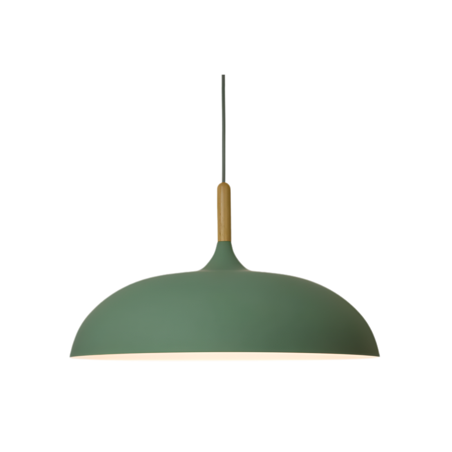 Lampa Wisząca Skandynawska z Okrągłym Kloszem i Drewnianym Akcentem