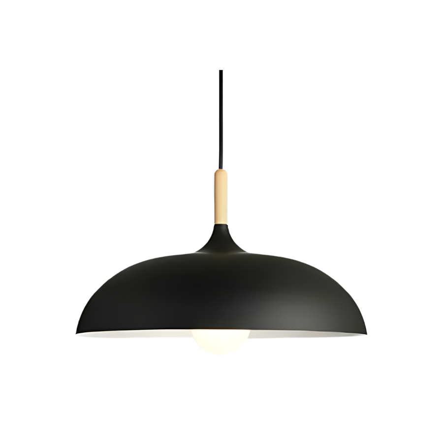 Lampa Wisząca Skandynawska z Okrągłym Kloszem i Drewnianym Akcentem