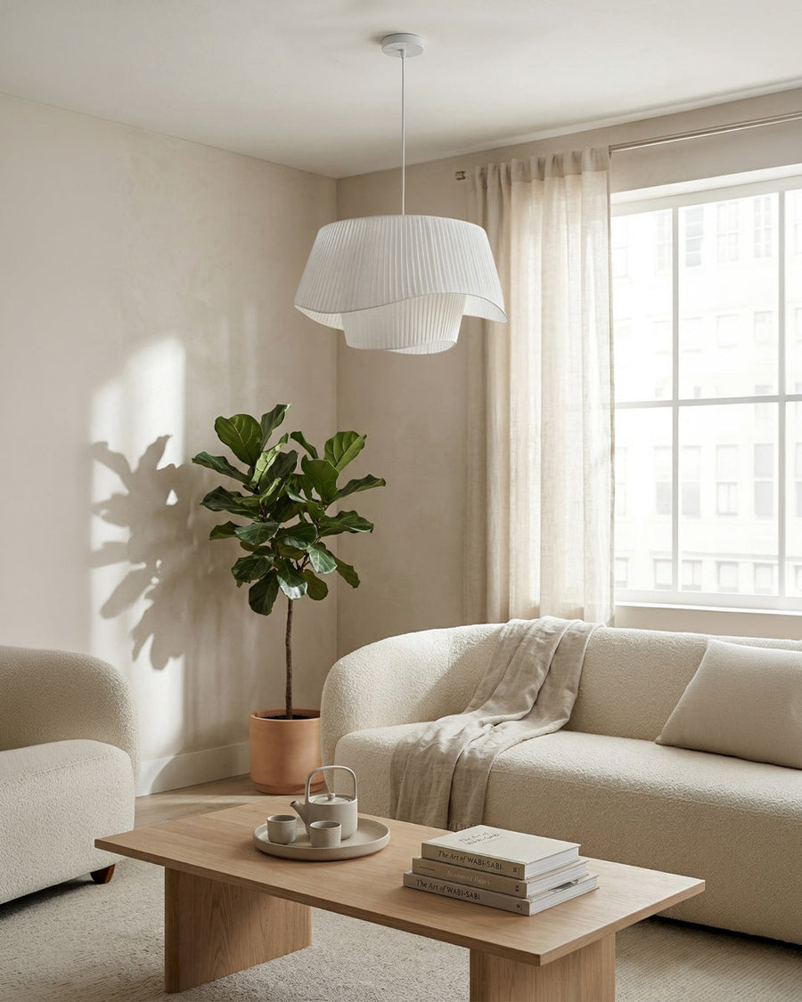 Lampa Wisząca Skandynawska z Plisowanym Kloszem i Organiczną Formą