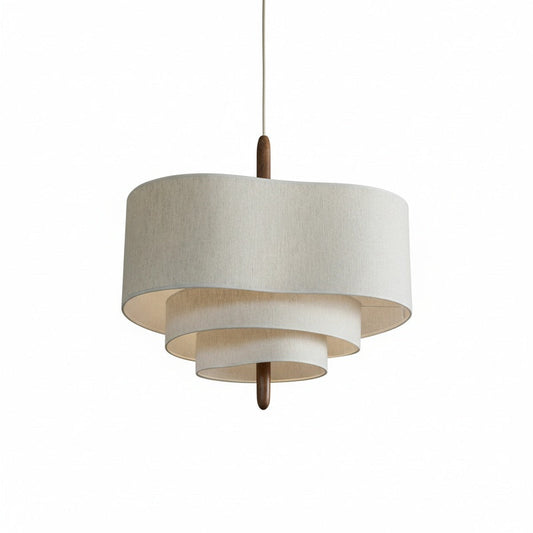 Lampa Wisząca Skandynawska z Trzema Poziomami Abażura i Drewnianym Detalem