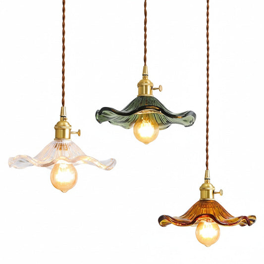 Lampa Wisząca Vintage z Szklanym Kloszem w Kształcie Kwiatu