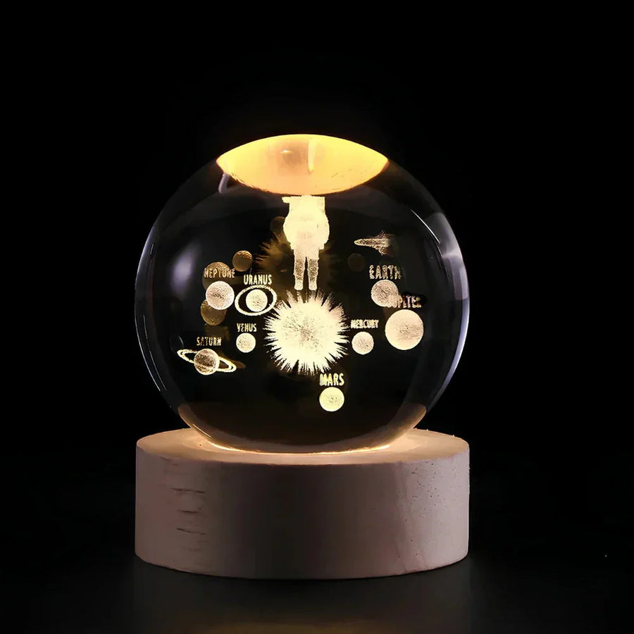 Lampka Nocna Kryształowa Kula z Grawerowaniem 3D LED USB