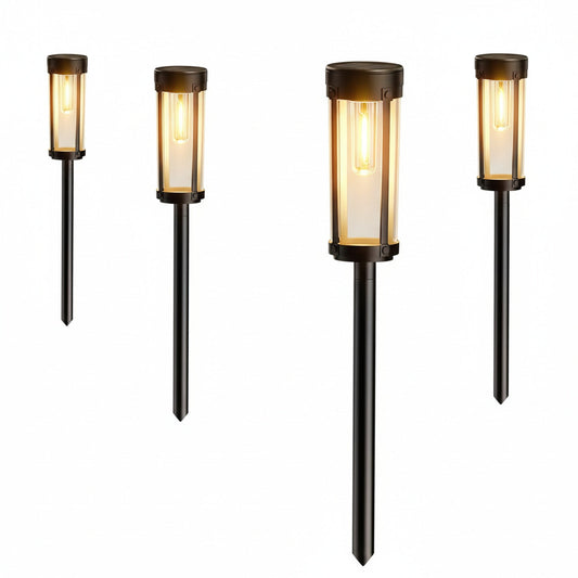 Solarna Lampa Ogrodowa na Szpikulec Retro z Cylindrycznym Kloszem